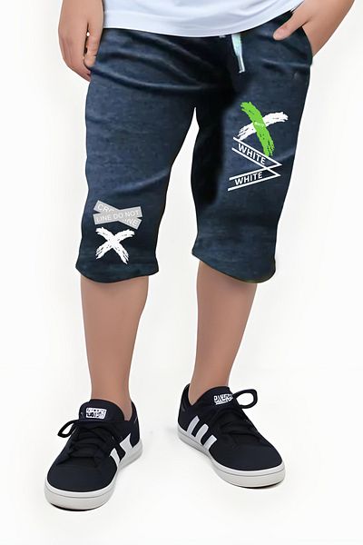 FYK KİDS Boy's Black Capri - Σορτς με στάμπα και Σετ βερμούδας