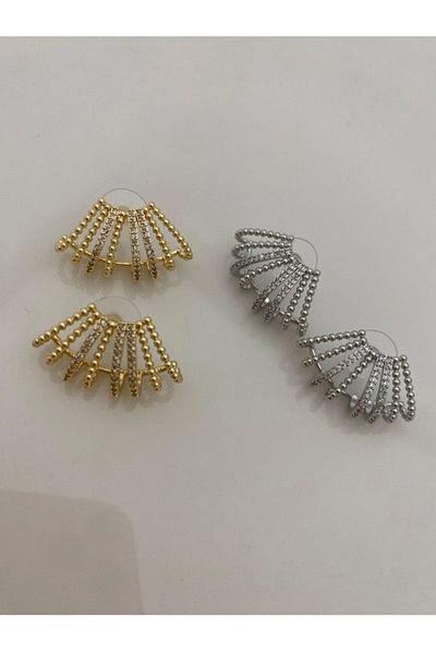 PARLAK EVREN Sparkling Silver Fan Earrings –