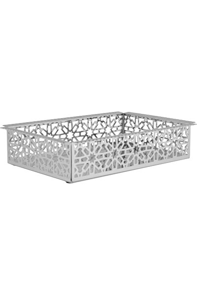 ALSAIF Reman Iron Steel Serving Tray With Lid ,colour: Chrome ,size: Large