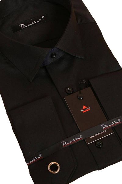 Dicotto Black Relaxed Cut Micro Fabric Regular Fit Men's Shirt with Cufflinks - 190-6