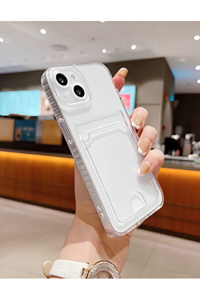 yubu iPhone 13 Ve 14 Uyumlu Şeffaf Kartlıklı Kamera Korumali AA Kalite