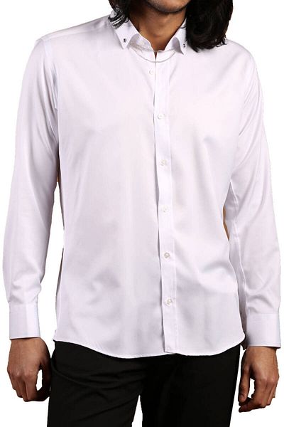 Dicotto Λευκό Micro ύφασμα Slim Fit Ανδρικό πουκάμισο - Μακρύ μανίκι, γιακάς με κουμπιά, αλυσίδα - 19