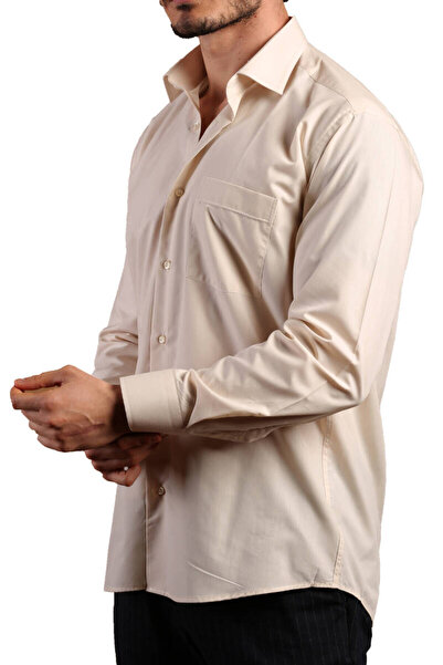 Dicotto Ανδρικό πουκάμισο μπεζ μεγάλου μεγέθους χαλαρή εφαρμογή με μακριά μανίκια κανονική εφαρμογή - 150-11