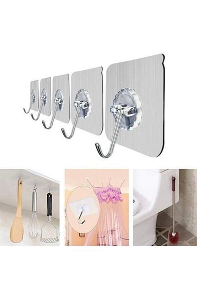 Emperium BUFFER® Super Strong Adhesive Water Resistant Transparent Hanger Set of 5 Reusable Hooks