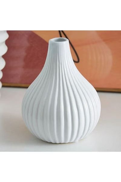 rexa Ribbed Flower Vase White 13cm