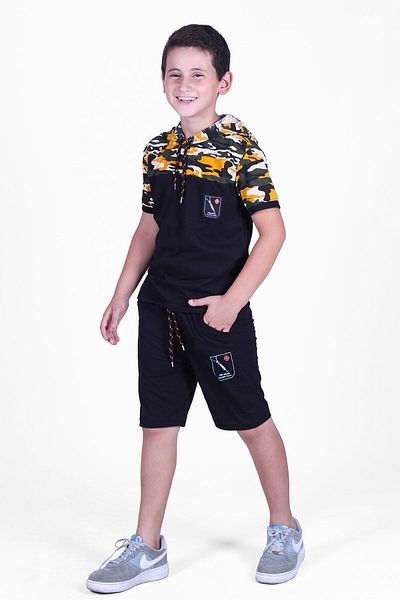 FYK KİDS Camouflage Patterned Capris and Sweatshirt Boy's Bottom and Top Set