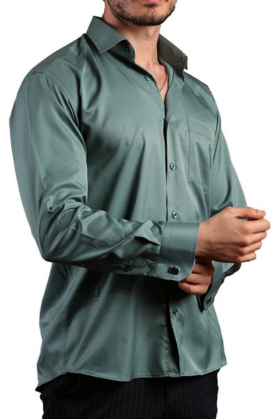Dicotto Ανδρικό πουκάμισο μεγάλου μεγέθους Khaki Green Micro Fabric - Χαλαρή εφαρμογή, μανικετόκουμπα, κανονική εφαρμογή