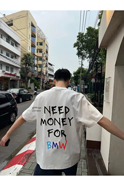 DEEFWEAR White Need Money for Luxury Car Back Printed Oversize Unisex T-Shirt