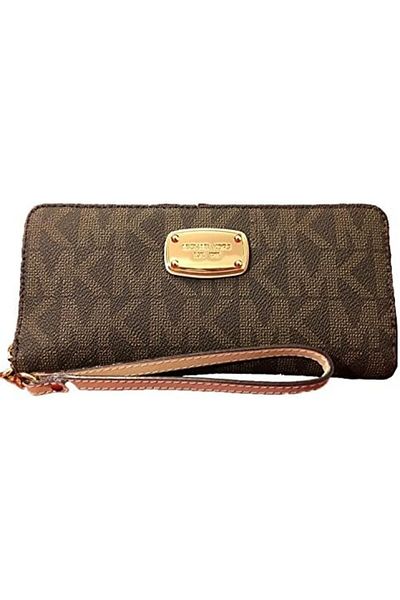 Michael Kors Women's Michael Kors Jet Set Travel Continental Zip Around Wallet Wristlet PVC, Brown, One Size