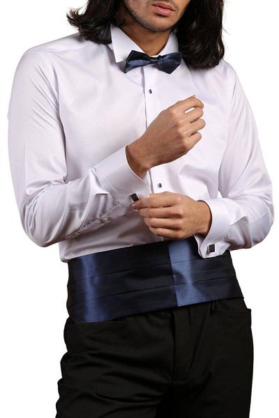 Dicotto Costum de mire cu nasturi cu piatră Cămașă smoking slim fit alb bleumarin, guler la gleznă - 008