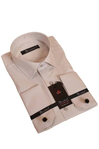 Dicotto Light Gray Large Size Relaxed Cut Micro Fabric Regular Fit Men's Shirt with Cufflinks - 190-9