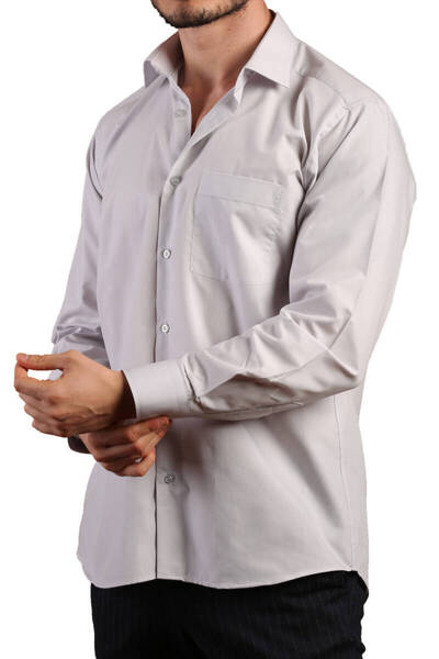Dicotto Світло-сіра зручна сорочка з кишенями та довгими рукавами, прямий крій, чоловіча сорочка - 150-29
