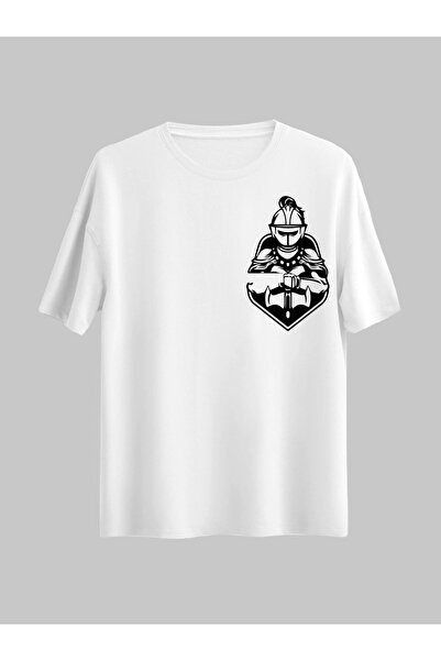 donamod Tricou alb obișnuit pentru bărbați Knight Special Design