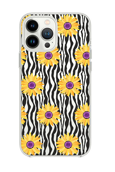 mooodcase iPhone 15 Pro Max Uyumlu Sarı Papatyalar Desenli Şeffaf Silikonlu Telefon Kılıfı