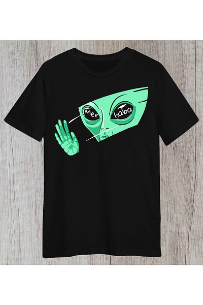 donamod Women's Alien Ufo Design Black Regular Tshirt