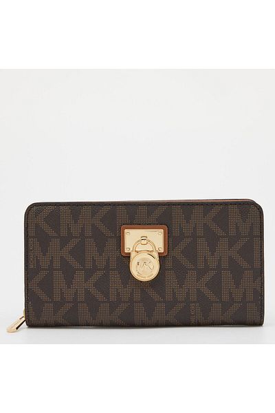 Michael Kors Brown Signature Coated Canvas Zip Around Wallet