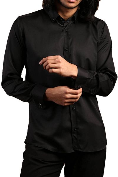 Dicotto Μαύρο ανδρικό πουκάμισο Micro υφασμάτινο Slim Fit - Μακρύ μανίκι, γιακάς με κουμπιά, αλυσίδα - 19