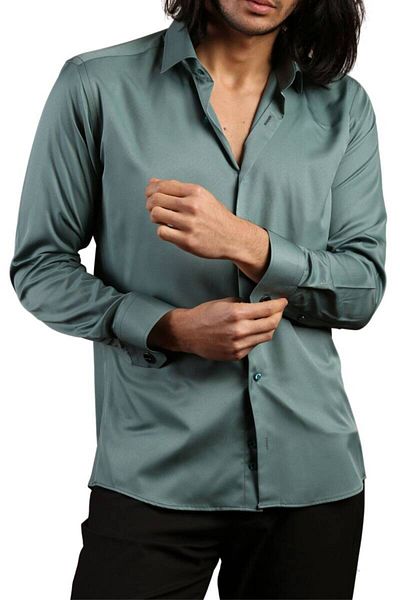 Dicotto Ανδρικό πουκάμισο Khaki Green Slim Fit - Slim Fit με μανικετόκουμπα - 201-19