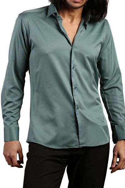 Dicotto Ανδρικό πουκάμισο Khaki Green Slim Fit - Slim Fit με μανικετόκουμπα - 201-19