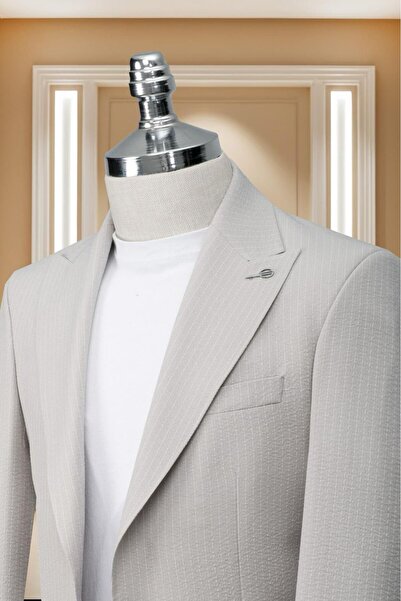 WENNO Takım Elbise İtalyan Kesim Spor İpli SlimFit Çizgili Gri