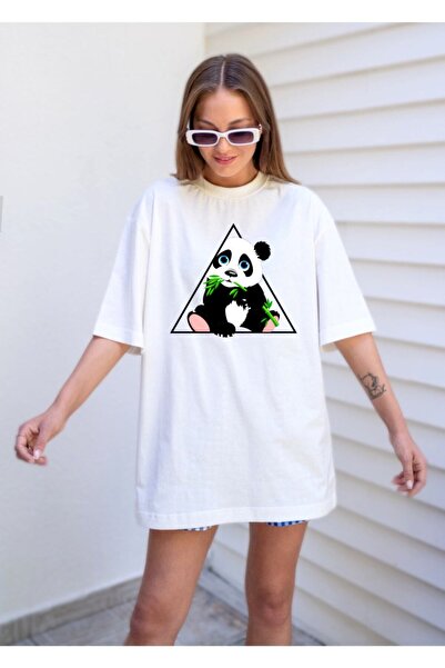 donamod Λευκό μπλουζάκι Oversize Panda Design
