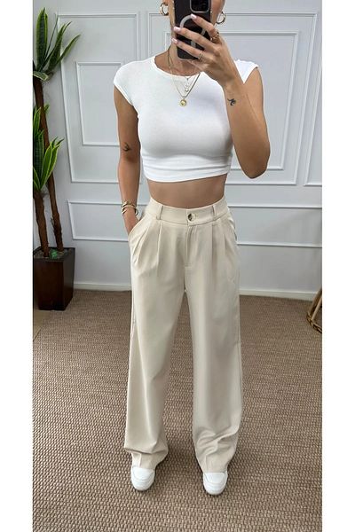 Rift Jeans Waist Elastic Detail Palazzo Trousers
