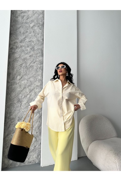 Moda İkra ριγέ πουκάμισο ποπλίνα