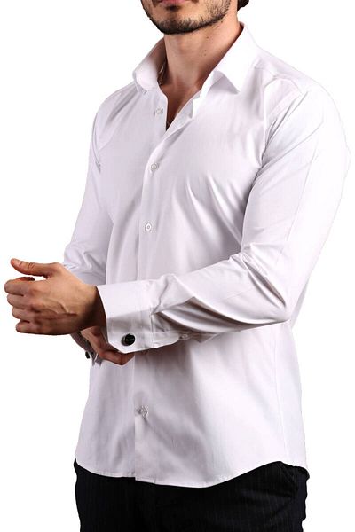 Dicotto Ανδρικό πουκάμισο Flexible Lycra Slim Fit Λευκό - Μανικετόκουμπα, Extra Slim Fit - 195-1