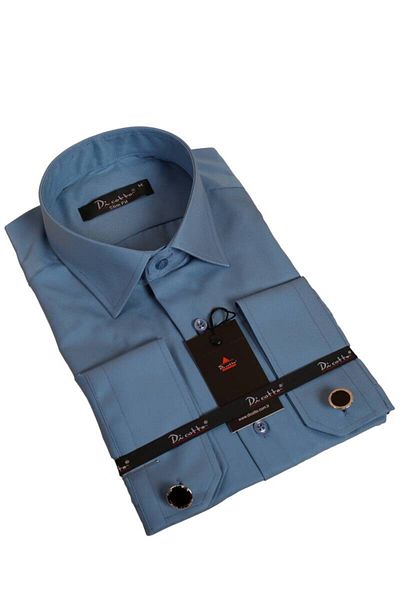 Dicotto Тюркоазена мъжка риза Slim Fit от микро плат - Slim Cut, копчета за ръкавели - 201-18