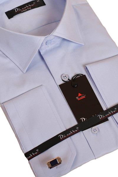 Dicotto Мъжка риза Slim Fit от микро плат - Синя, Slim Fit, Копчета за ръкавели - 201-4