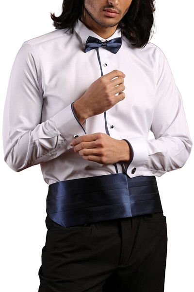 Dicotto Πουκάμισο σμόκιν με μονό μπαστούνι Groom Slim Fit Λευκό Navy με πέτο και μανικετόκουμπα - 028
