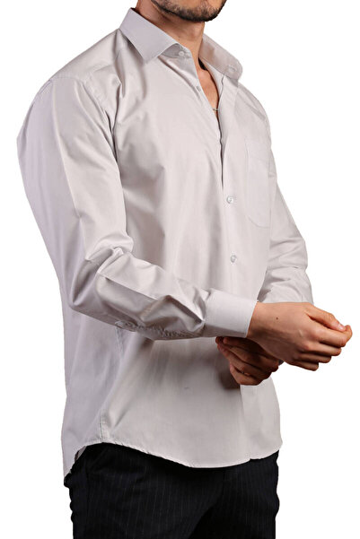 Dicotto Світло-сіра зручна сорочка з кишенями та довгими рукавами, прямий крій, чоловіча сорочка - 150-29