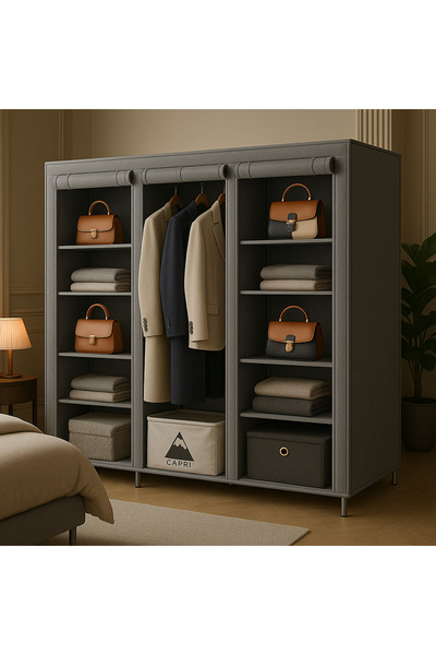 ALMUFARREJ Portable Bedroom Wardrobe Grey 130x175x45centimeter