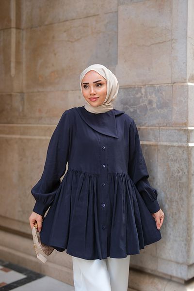 LOCCO Γυναικείο πουκάμισο Modal Navy Blue