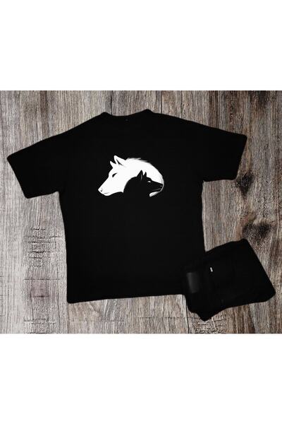 donamod Υπερμεγέθη Unisex Wolf εμπριμέ μαύρο μπλουζάκι