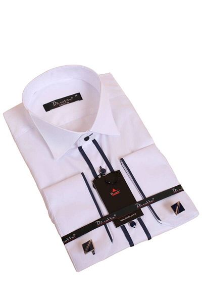 Dicotto Cămașă Tuxedo Slim Fit, albă, albastru-marin - dublă părtinire, guler de mire, butoni - 011