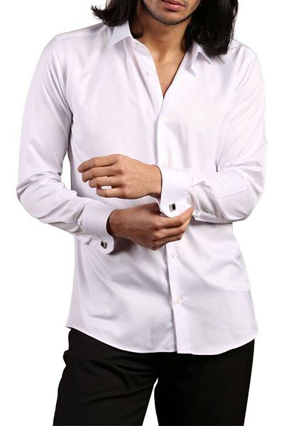 Dicotto Ανδρικό πουκάμισο Micro Fabric Slim Fit - Λευκό καμένο σχέδιο με μανικετόκουμπα - 222-1