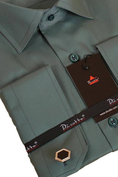 Dicotto Ανδρικό πουκάμισο μεγάλου μεγέθους Khaki Green Micro Fabric - Χαλαρή εφαρμογή, μανικετόκουμπα, κανονική εφαρμογή