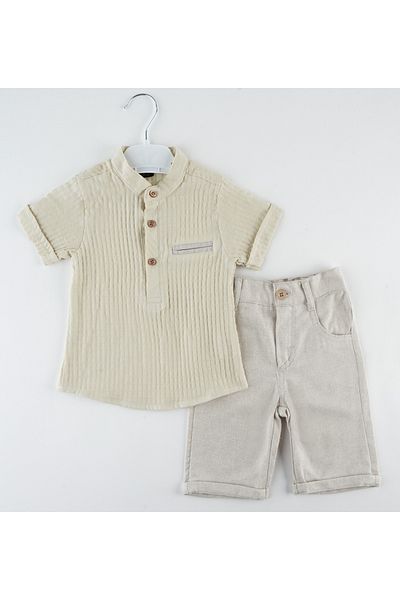 Miss Esilay Boutique Boy's Muslin Fabric Shorts Bottom Top Suit