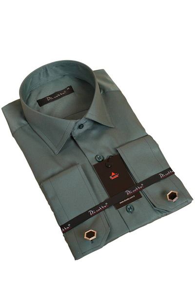 Dicotto Ανδρικό πουκάμισο μεγάλου μεγέθους Khaki Green Micro Fabric - Χαλαρή εφαρμογή, μανικετόκουμπα, κανονική εφαρμογή