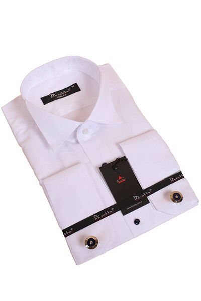 Dicotto Stone Buttoned Groom Suit Slim Fit Tuxedo Shirt White Navy Blue, Ankle Collar - 008