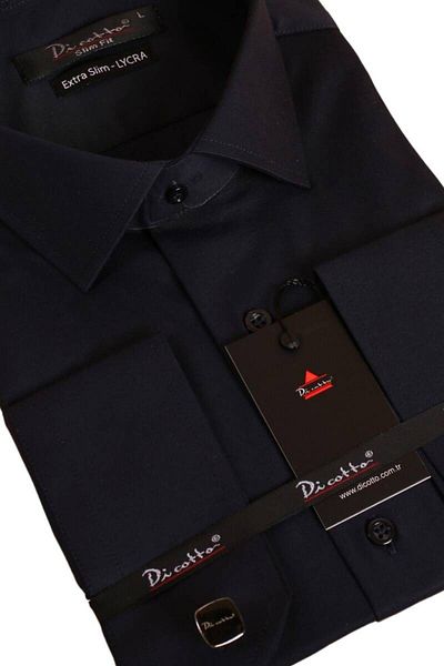 Dicotto Extra Slim Fit Lycra Flexible Micro Fabric - Ανδρικό πουκάμισο Slim Fit με μανικετόκουμπα Navy Blue - 195-12