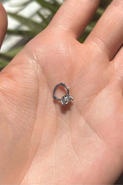 Spossy Silver Jewelry 925 Ayar Gümüş, Tek Taşlı Halka Piercing Küpe