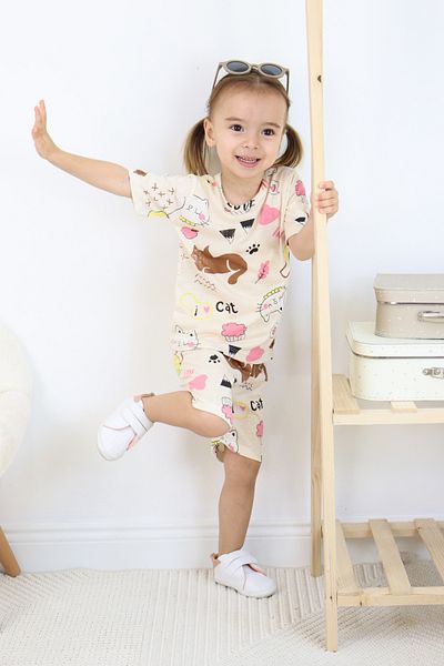 Harika KIDS Girl's Pajama Set with Shorts - Cotton Combed Fabric