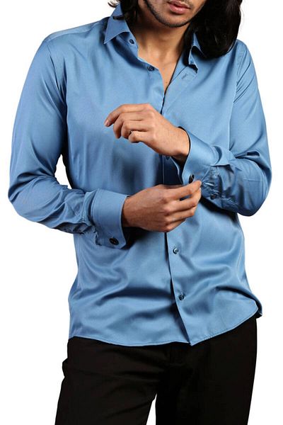 Dicotto Тюркоазена мъжка риза Slim Fit от микро плат - Slim Cut, копчета за ръкавели - 201-18