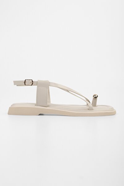 Shoeberry Women's Julina Beige Skin Buckle Sandals