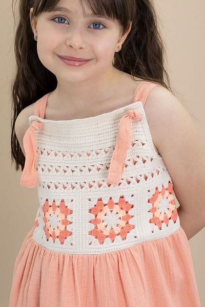 Cansın Mini Rochie de muselina pentru fete cu bretele cu dantela portocalie 21022