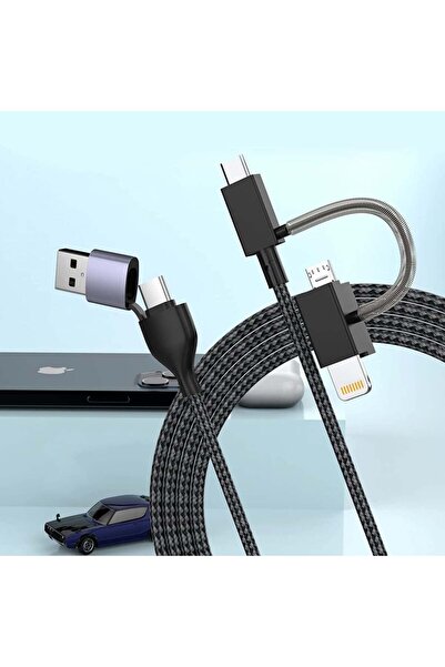 MTAKYI Cablu de încărcare USB 4 în 1, C/C și Micro USB, negru/gri, 1,8 m