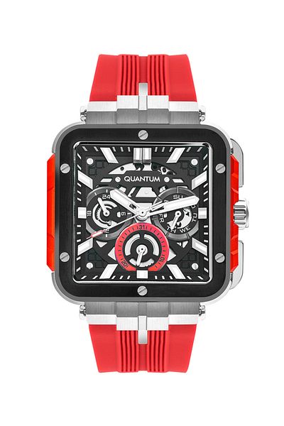 Quantum QUANTUM PWG1102.358 Men Multi Function Display Watch & Silicone Strap Red