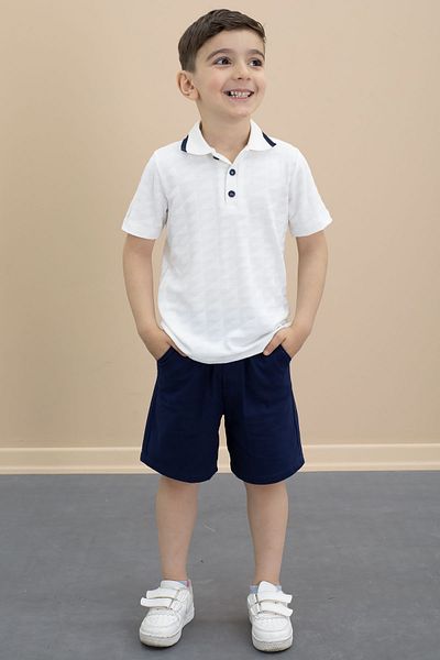 Cansın Mini Navy Blue Polo Collar Buttoned T-Shirt Boy's Shorts Set of 2 21105
